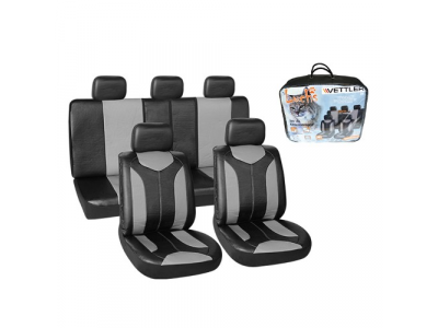 Чехлы автомобильные универс экокожа,черное-серый 9пр РЫСЬ VETTLER