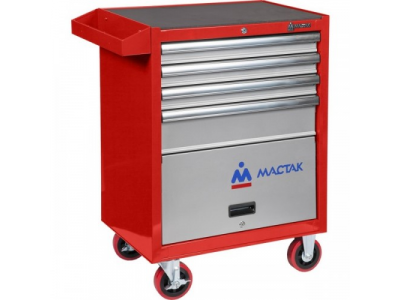 Тележка инструментальная, 4 ящика и отсек, красная