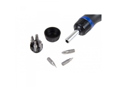 Отвертка трещоточная с поворотной ручкой и сменными вставками 1/4", 8 пр.