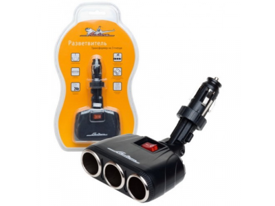 Разветвитель розетки для прикуривателя на 3 выхода AIRLINE трансформер