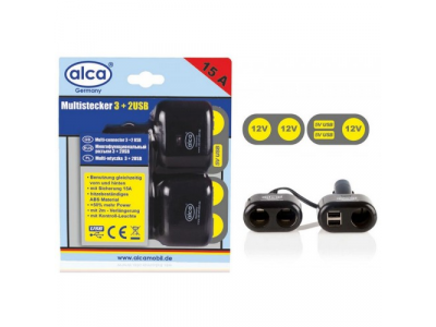 Розетка прикуривателя на 3 выхода 12 В + 2 USB 5B