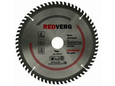 Диск пильный по ламинату RedVerg твердосплавный 210х30/20/16 мм, 64 зуба